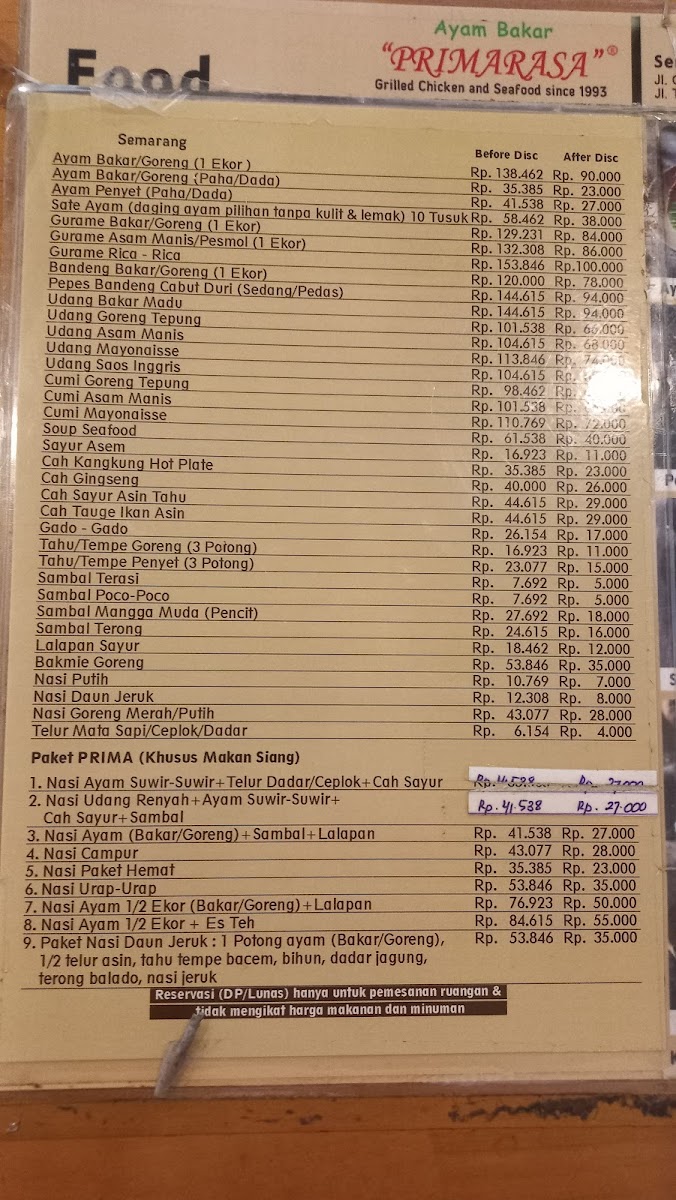 Ayam Bakar Primarasa Menu - Image 1